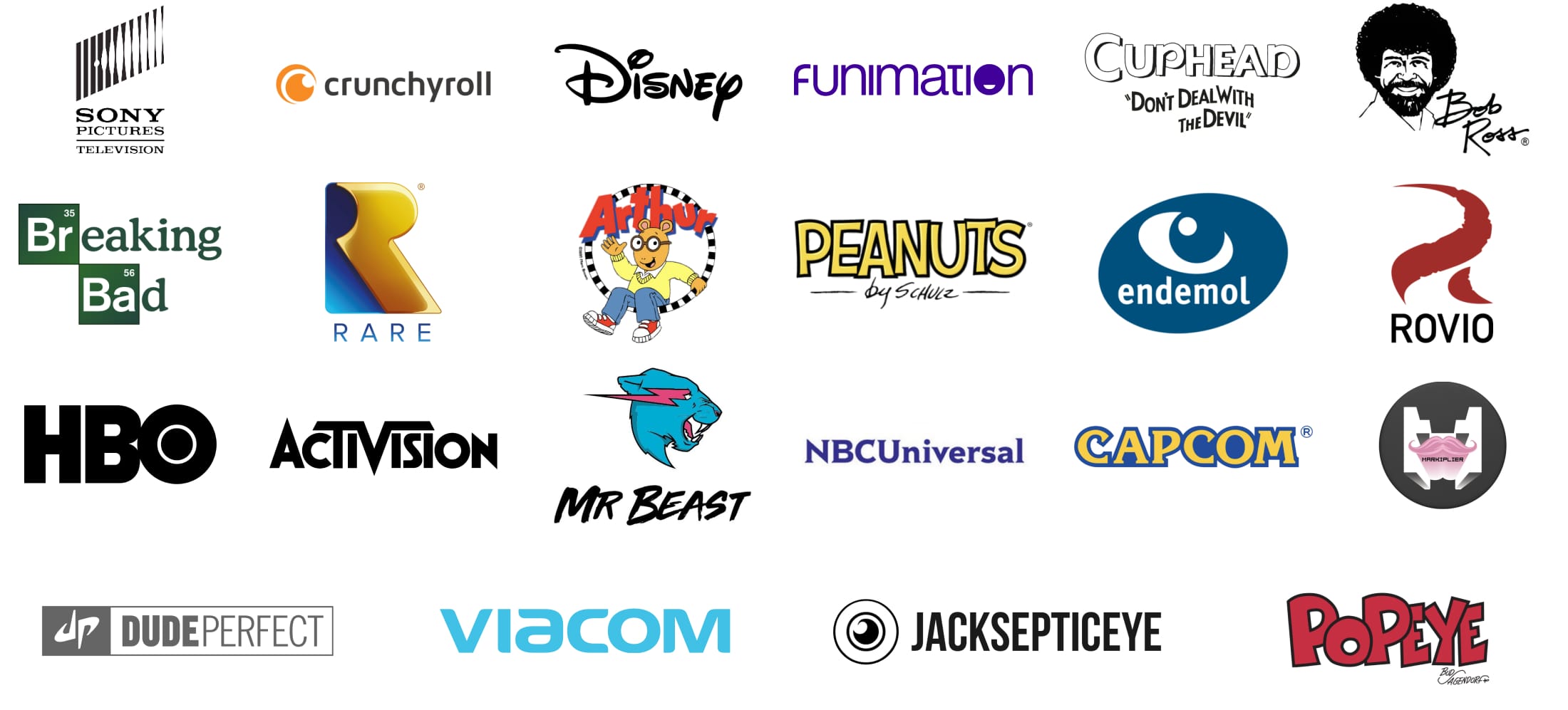 Sony, Disney, Cuphead, Bob Ross, Breaking Bad, Rare games, Arthur, Peanuts, Rovio, HBO, Activision and many more